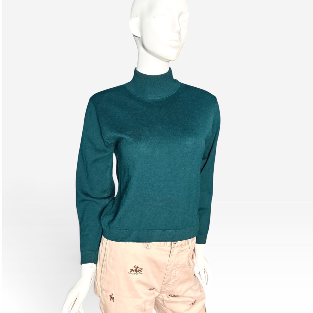 Pendleton Petite Womens M Forest Green 100% Virgin Wool Mock Neck Sweater USA